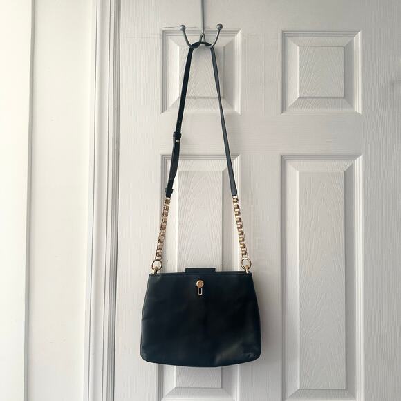 Tory Burch Lily Black Leather Slim Multi Pocket Gold Chainlink Crossbody Handbag - Picture 11 of 11